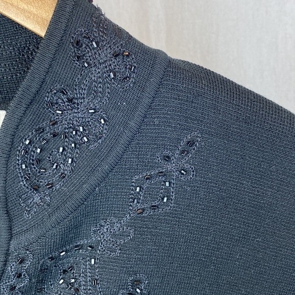 Cache Silk Blend Black Ribbed Embellished Knit Zip Up Cardigan Sweater M - Picture 3 of 7